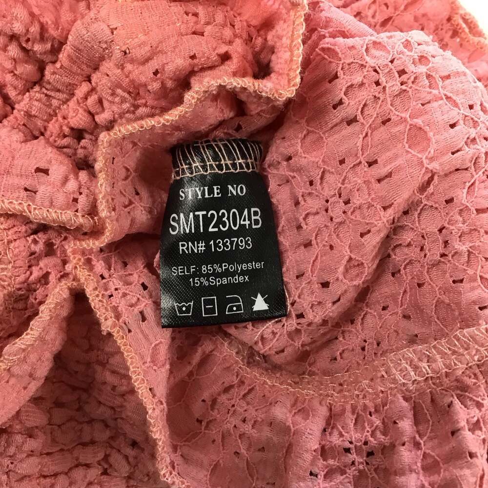 POL In Fair Verona Button Front Crop Eyelet Textured Ruffle Top Pink Small - Picture 9 of 10